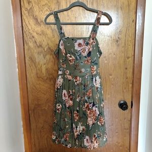 Army Green Floral Mini Dress
